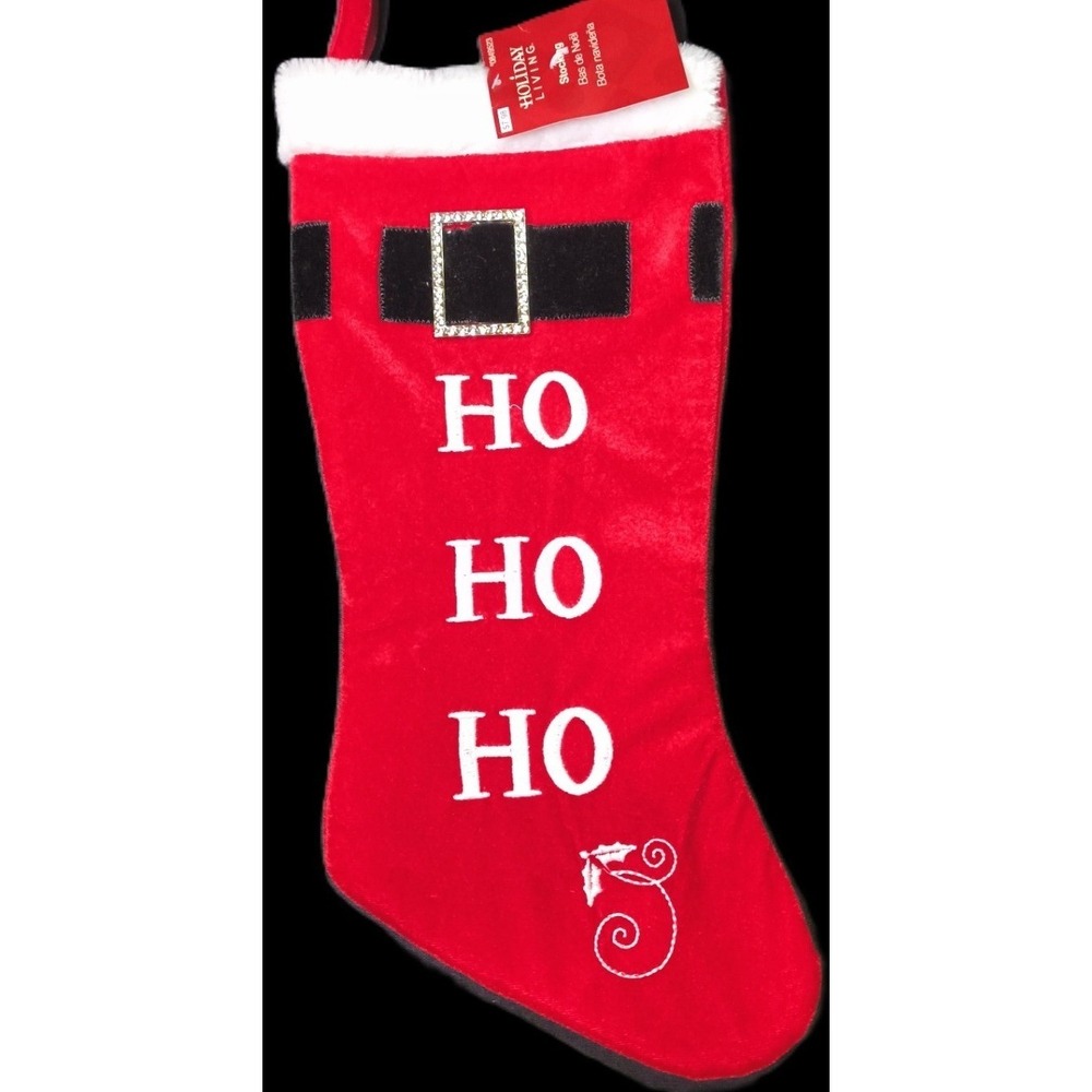 Christmas Stocking, Holiday Living, Ho, Ho, Ho Embroidered on front, 18"‎ x 8"